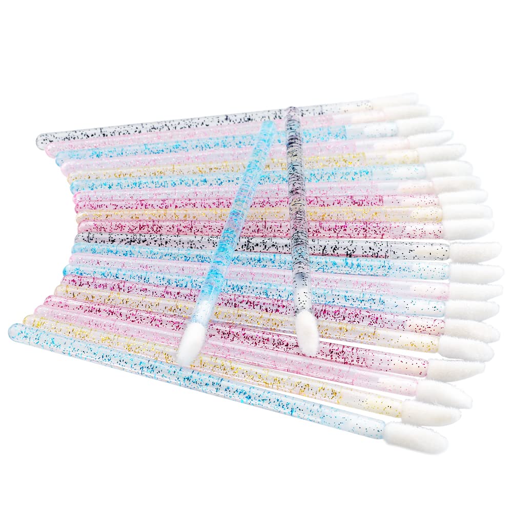 G2PLUS 100PCS Pinceaux Lèvre Jetables Lèvres Pinceaux,Brosse à Lèvres Jetable Applicateur Levre Lip Brush Parfait Outil de Maquillage Kits,Poignée en Cristal Multicolor