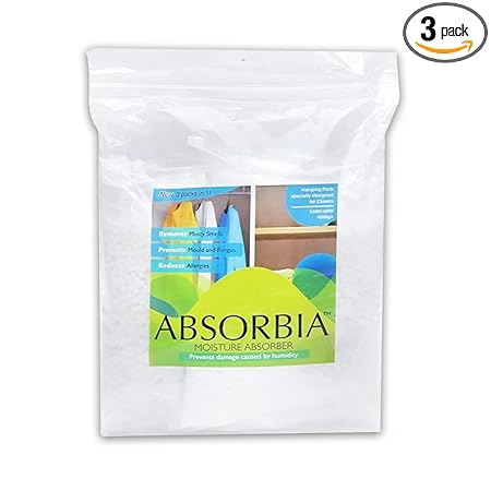 Absorbia Moisture Absorber Hanging Pouch | Family Pack of 3 (400ml Each) | Dehumidifier for Wardrobe, Closet & Bathroom| Keeps Clothes Fresh & Crisp | Fights Against Moisture, Mould & Musty Smells - ?