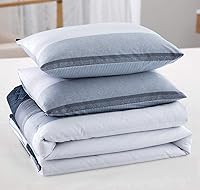 Vista 8 de Sleepbella - Edredón tamaño individual, algodón de 600 hilos, patchwork a rayas en blanco y azul marino, diseño reversible en azul, con relleno