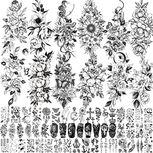 VANTATY 61 Sheets 3D Snake Flower Temporary Tattoos For Women