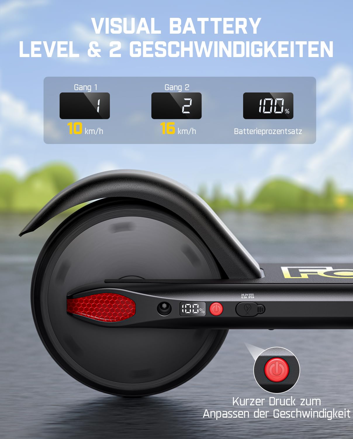 FanttikRide C9 Elektroroller für Kinder 8-12 Jahren, 2 Geschwindigkeiten 10/16 km/h, 8 KM Reichweite, Höhenverstellbar, Faltbar, E Roller Kinder