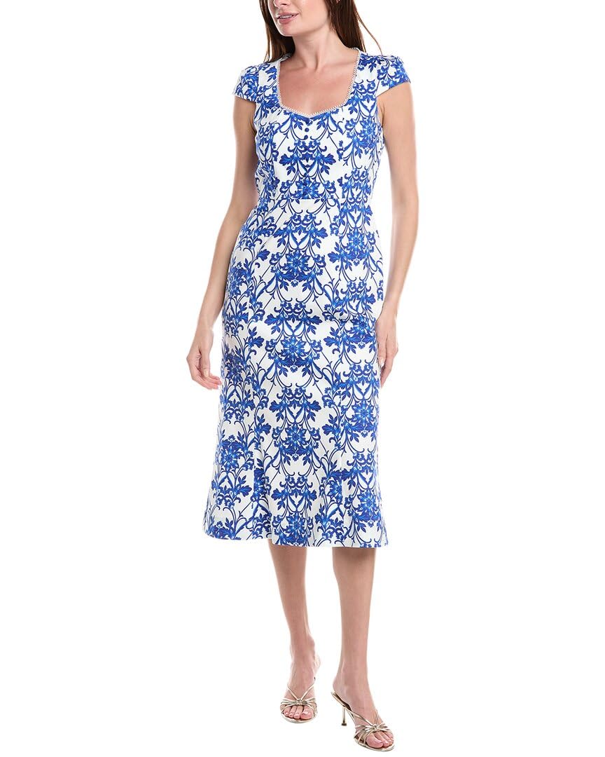 Women's Cap Sleeve Sweatheart Neck Flounce Hem Midi Dress
