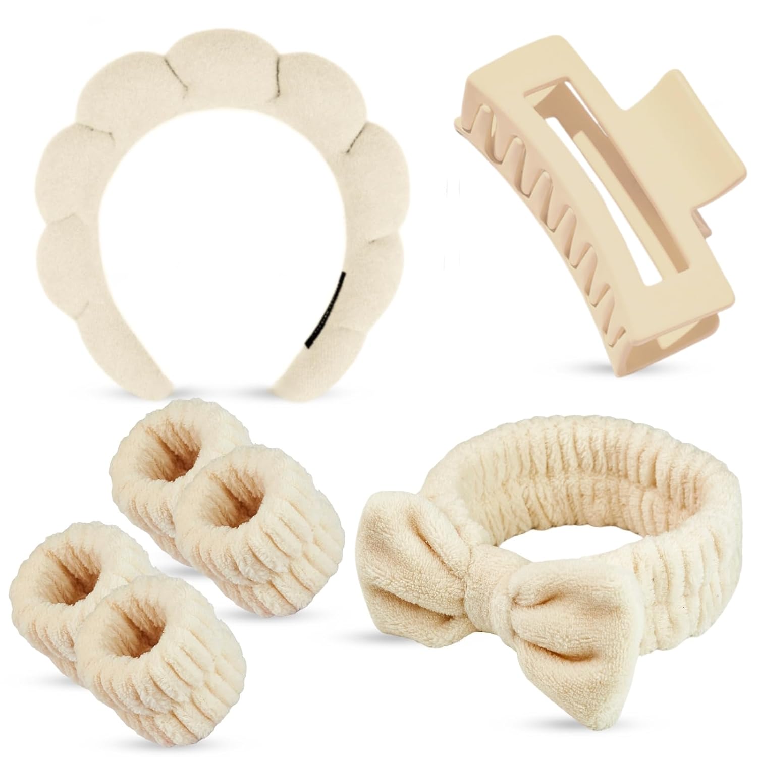 7 Pcs Spa Set, Facial Headband and Wristband Set, Skincare Accessories, College Style Girl Gift, Hair Accessories for Women and Girls (Khaki) 7 Pcs Spa Set, Facial Headband and Wristband Set, Skincare Accessories, College Style Girl Gift, Hair Accessories for Women and Girls (Khaki)