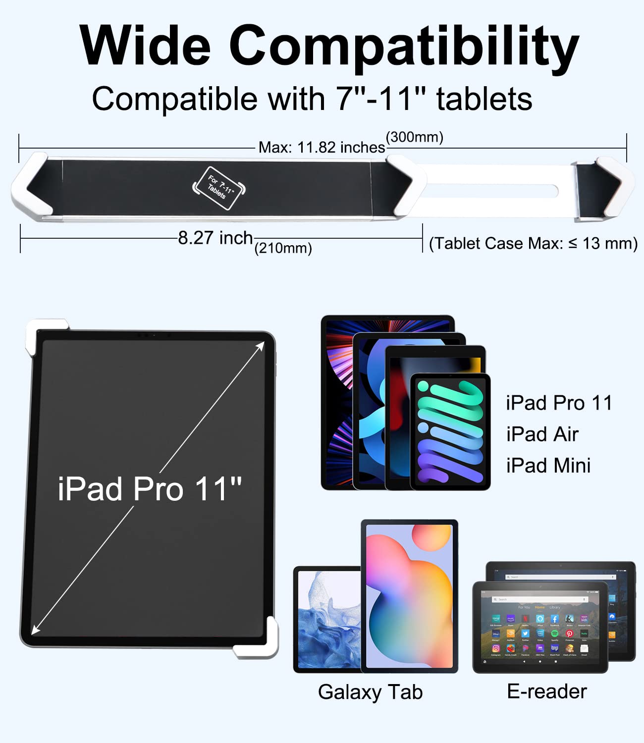 Soporte Antirrobo Tablet para Pared, [Aluminio Robusto] Soporte Tablet Antirrobo Muro para iPad 10,9 iPad Pro 11 Air Mini, Tab m10 Plus, Galaxy Tab A9+, 7 a 11" Tablet