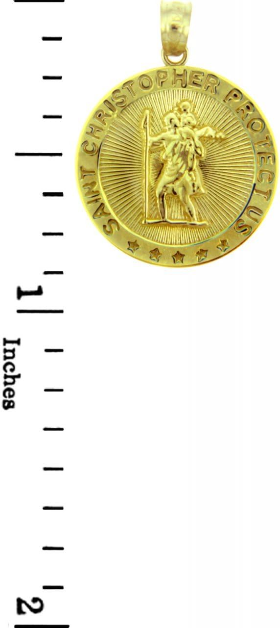 10k Yellow Gold St Christopher Medal Catholic Charm Traveler Protection Pendant