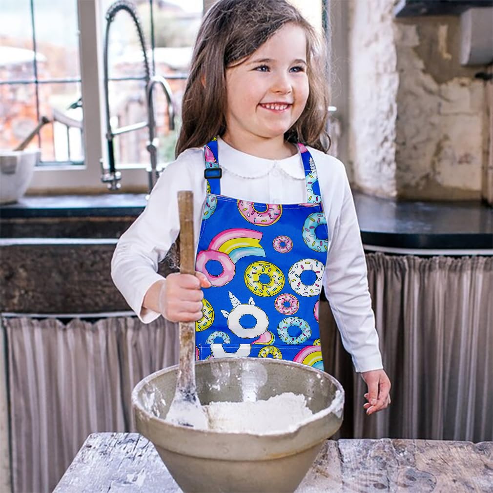 Liutufy Kids Aprons,Adjustable Cartoon Style Aprons kitchen Apron for Children Cooking Painting Gardening Apron (Purple Donut Apron) - Image 2