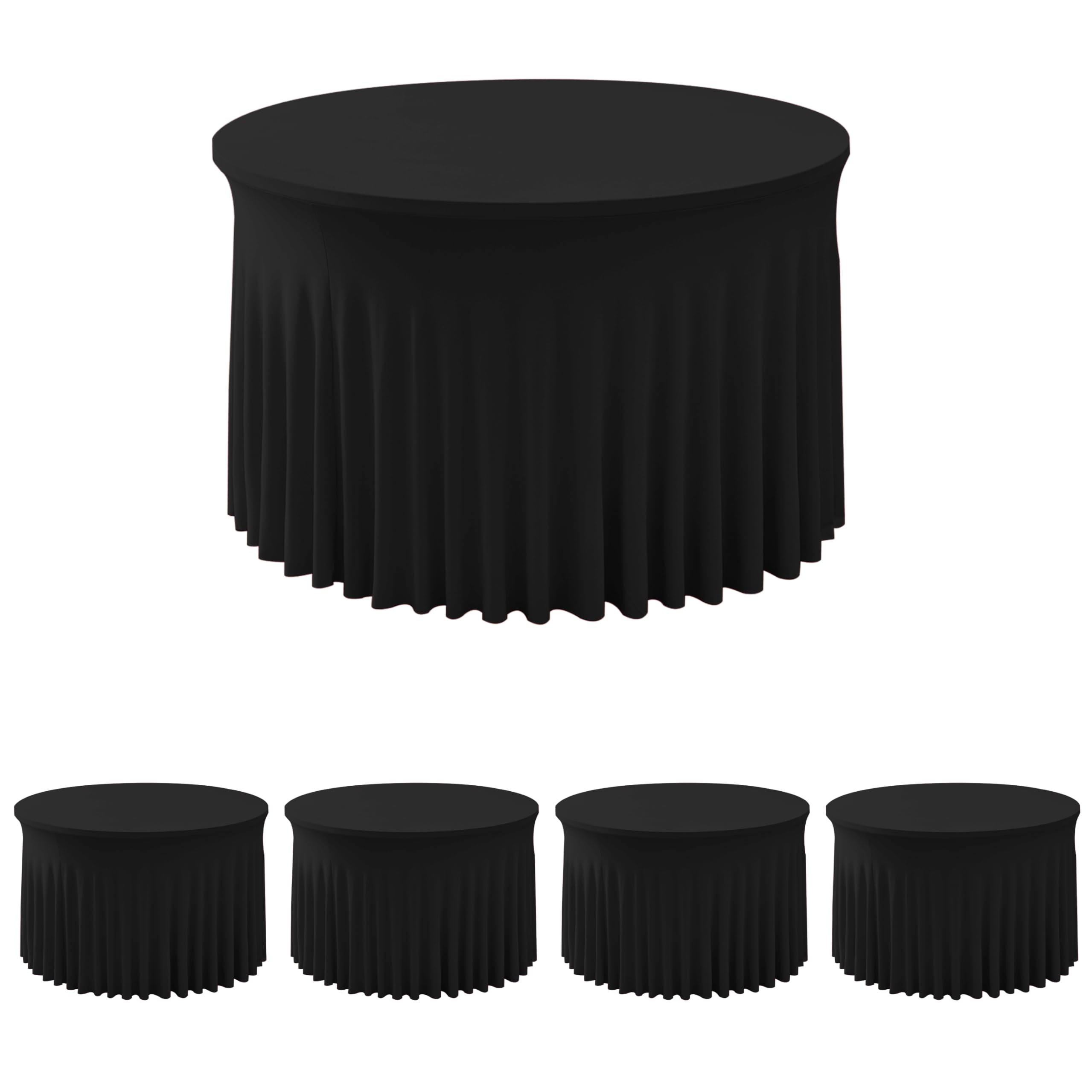 Fitted Black Spandex Table Skirts for Wedding Party,72 Inch Round,4 Pack