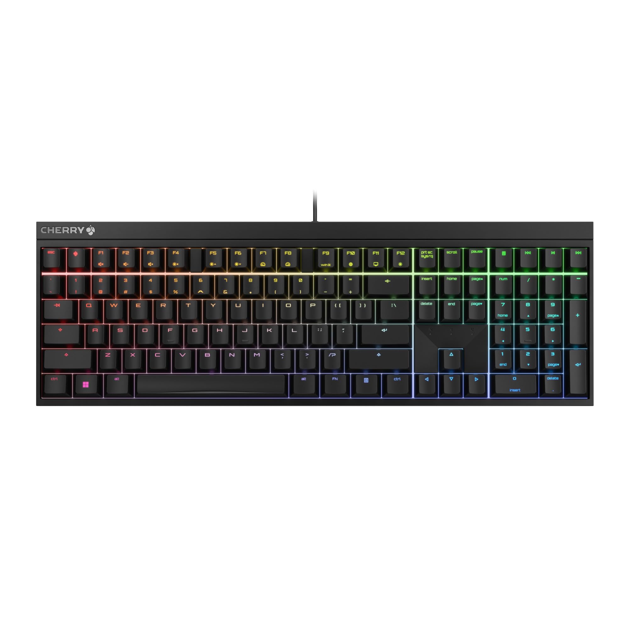 CHERRY MX 2.0S, mechanisch gamingtoetsenbord met RGB-verlichting, Duits indeling (QWERTZ), bedraad, ontworpen in Duitsland, Originele MX BROWN- schakelaars, wit