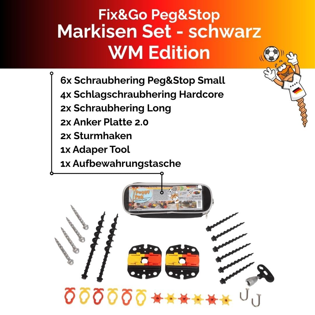 Peggy Peg Markisen-Set Fix&Go Peg&Stop, schwarz-rot-gelb, WM Edition