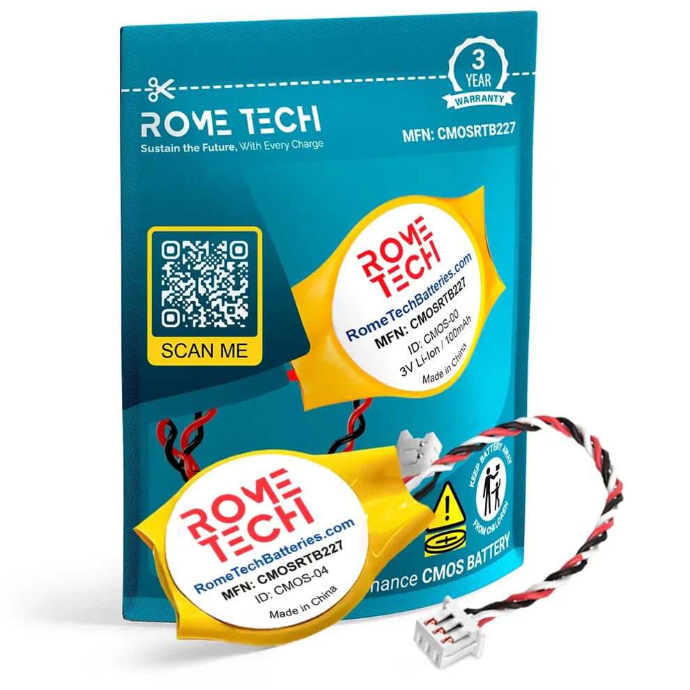Rome Tech CMOS Battery for Dell Latitude E5400, E5410, E6400, E6400 ATG, E6410 Laptop BIOS CR2032 with 3 Pin Wire Cable (1-Pack)