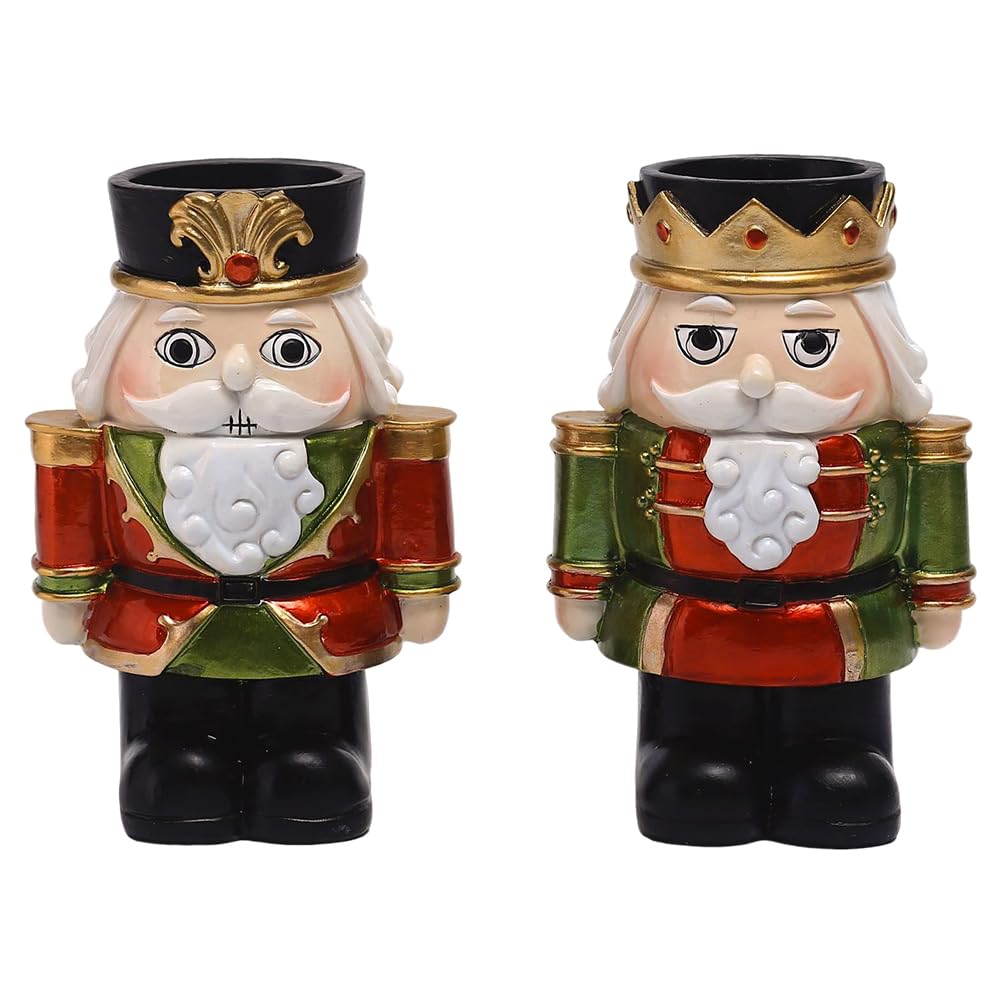 2 portavelas de cascanueces de Navidad, adornos decorativos para velas de té, portavelas de Navidad, decoración de mesa de Navidad