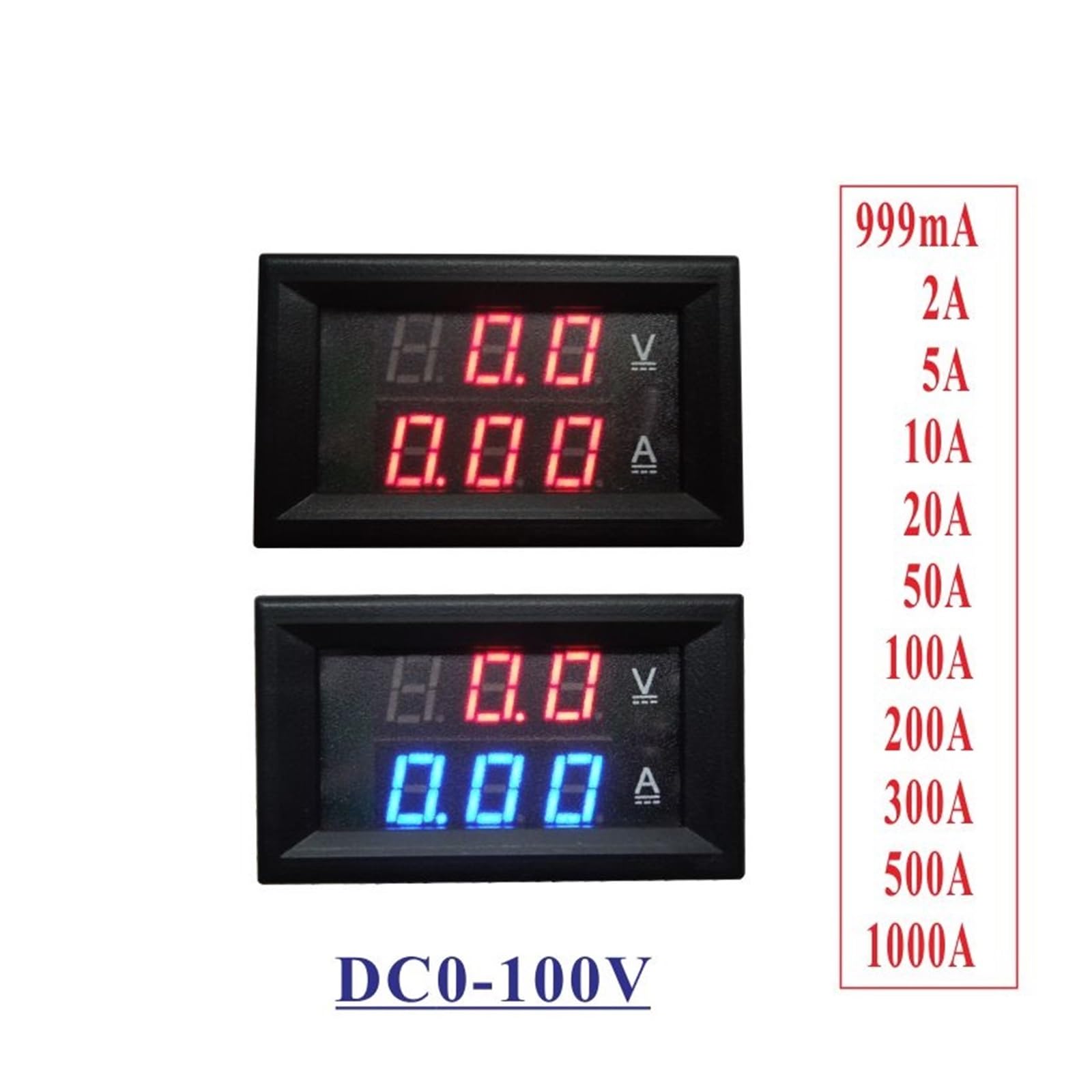 Voltmètre ampèremètre numérique LED DC 0-100 V (rouge/bleu, DC200A)