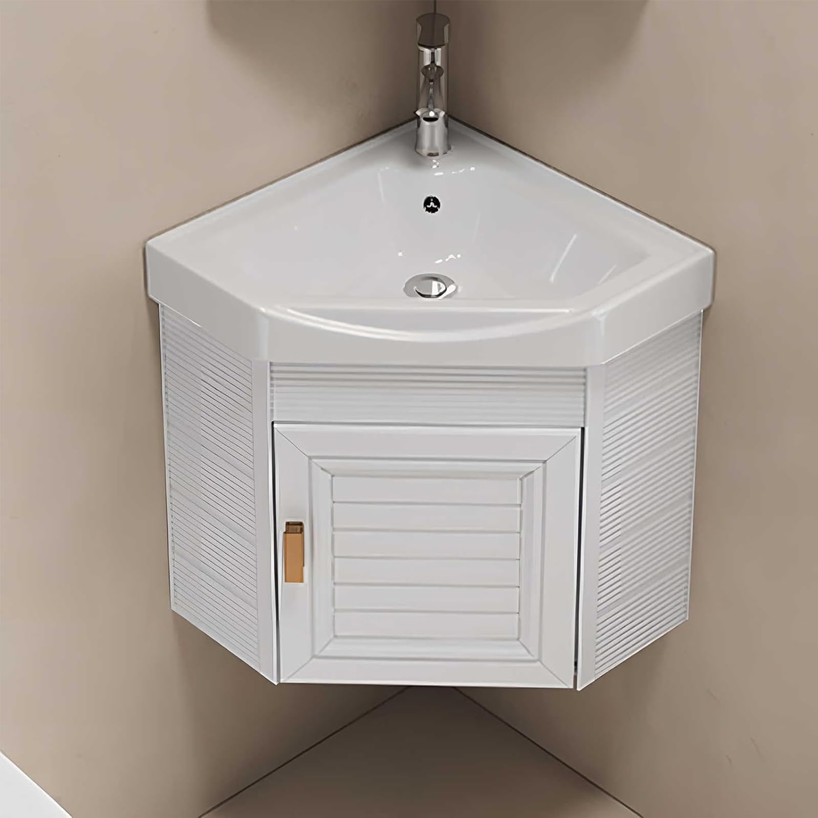 Lavabo triangular de pared en cerámica vitrificada con diseño compacto de alta gama