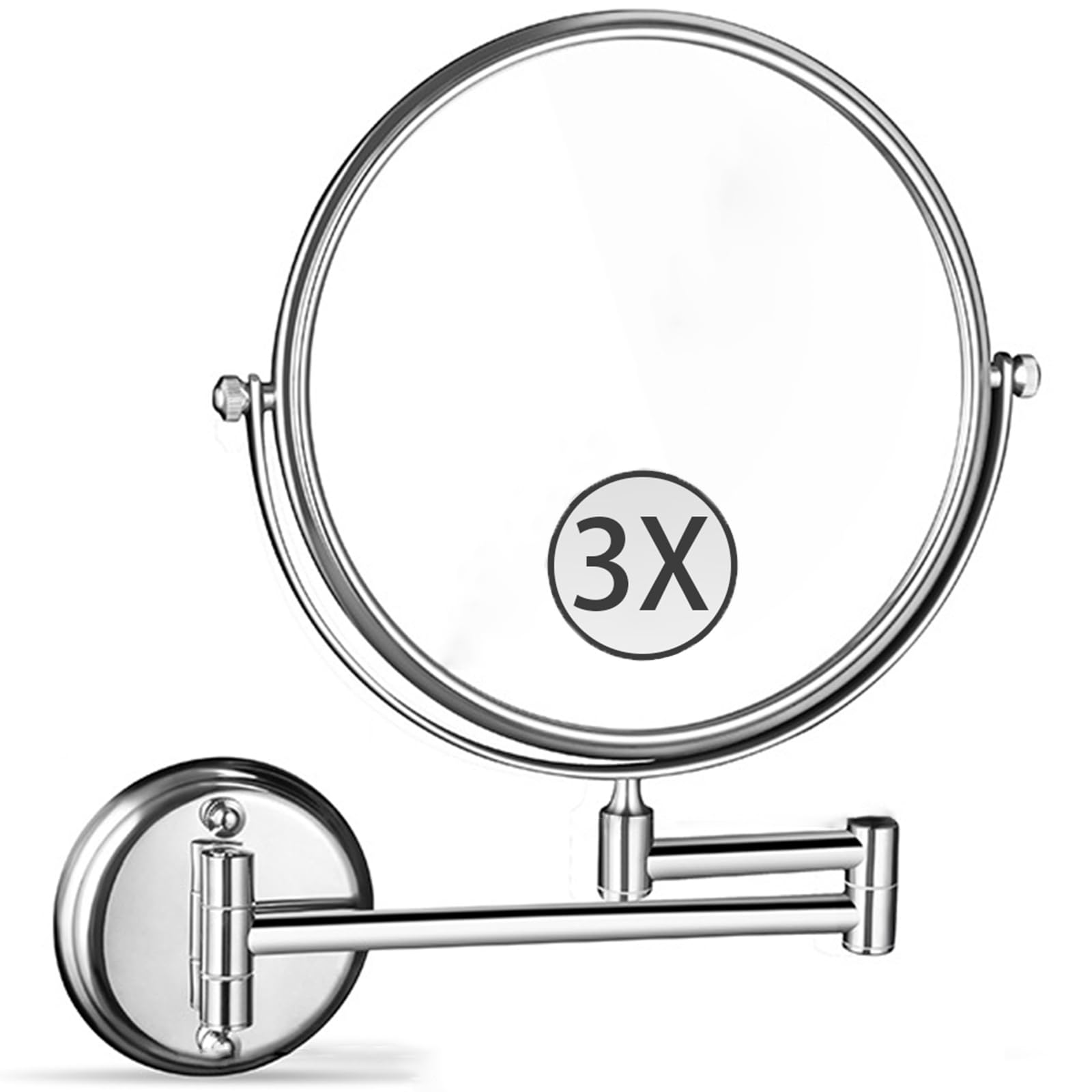 SXFSDOU 6" Wall Mounted Makeup Mirror with Magnification, Double Sided Magnifying Mirror, 360° Swivel Extendable Vanity for Bathroom,Chrome,3X