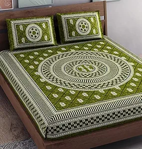 SheetKart Mandala Floral Print 144 TC Cotton Double Bedsheet with 2 Pillow Covers - Sprout Green