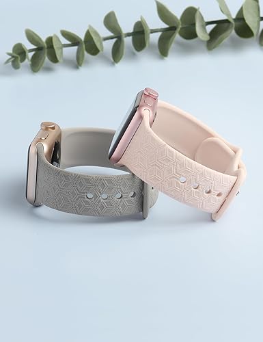 Miniatura 2 de Bandiful Paquete de 2 correas de repuesto con patrón de cubo 3D grabadas deportivas compatibles con Apple Watch Band de 1.496 pulgadas, 1.575