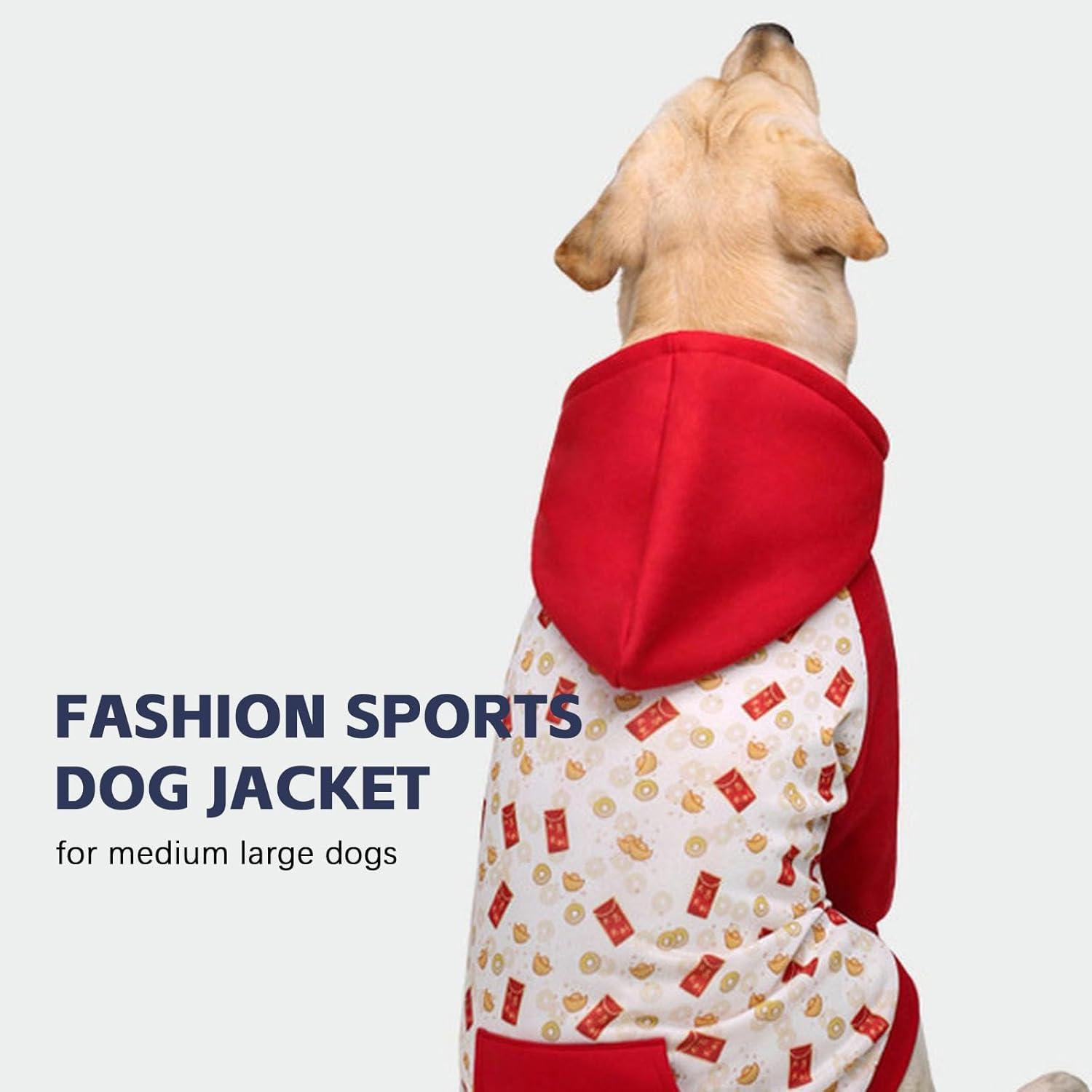 Dog Coat Dog Hoodies for Large Dogs Cotton Soft Warm Puppy Sweatershirt with Pocket and Printed Pattern Cold Weather Fleece Dog Jacket Winter Dog Pullover for Christmas Outfit