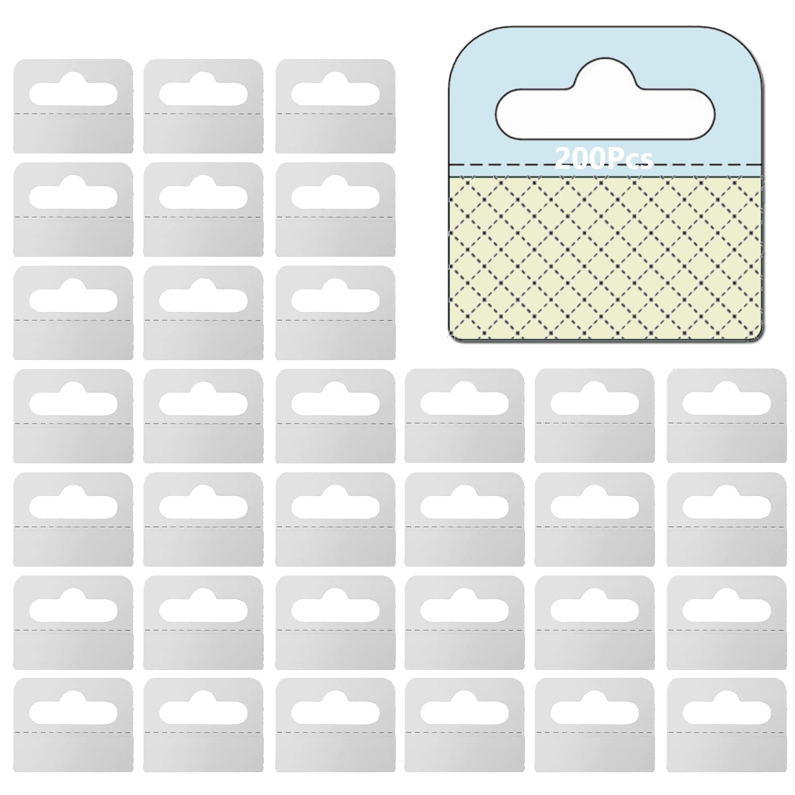 200 Pieces Large Size Clear Sticky Hanging Tabs, Slot Hole Self Adhesive Hang Tabs, Tag Hook for Sale Items, Store Retail Display (45 * 50mm)