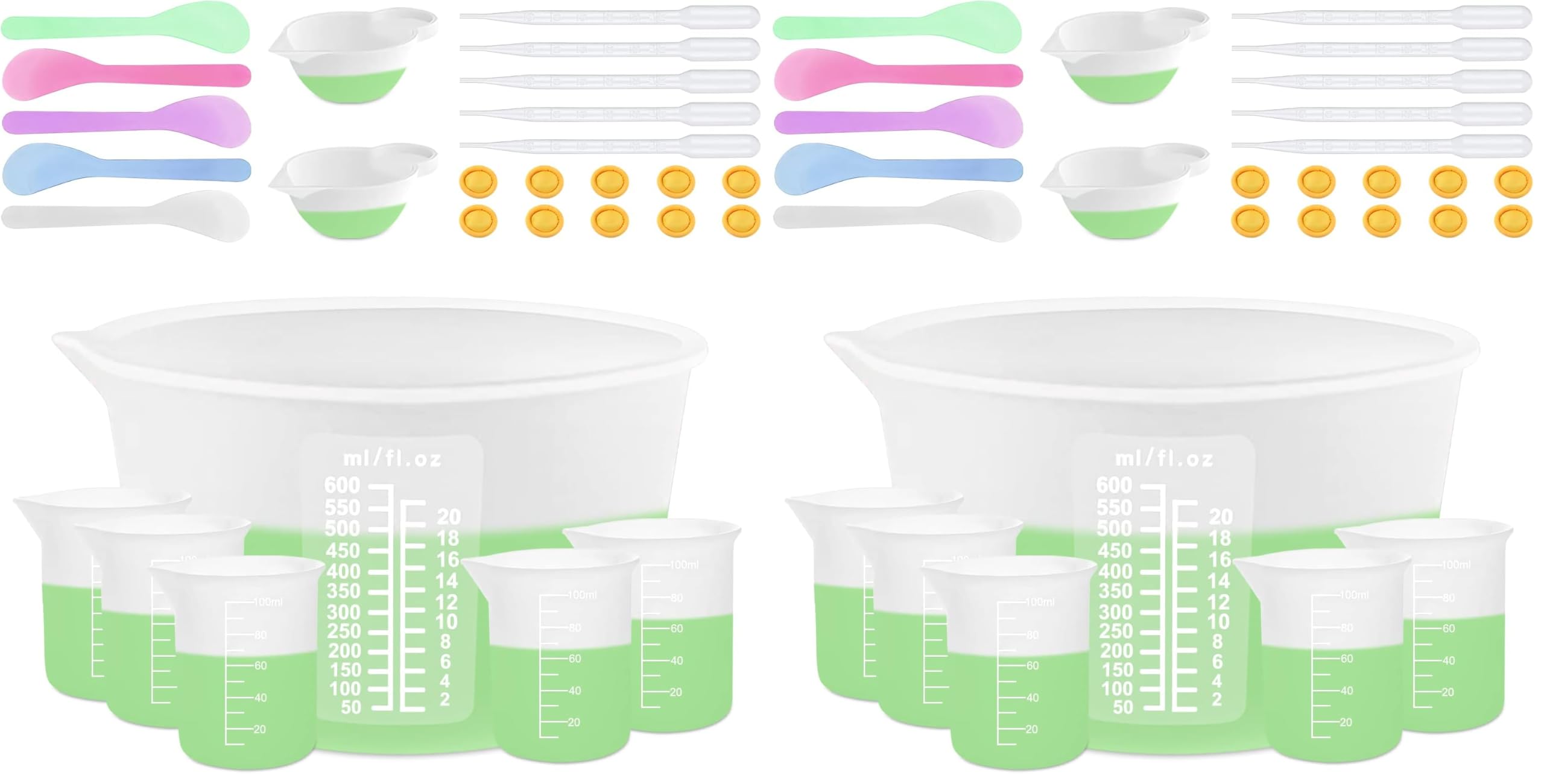 Silicone Measuring Cups for Resin Supplies - Kit with 600ml &amp; 100ml Mixing Cups and Tools for Molds, Epoxy, Cooking, Casting Moulds, Jewelry Making (Pack of 2)