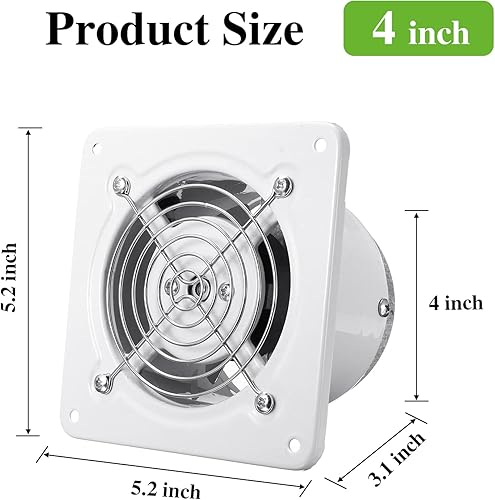 Miniatura 2 de Paquete de 2 ventiladores de escape para el hogar de 4 pulgadas, 110 V, 20 W, 200 mh, ventilador de ventilación de alta velocidad con válvula de