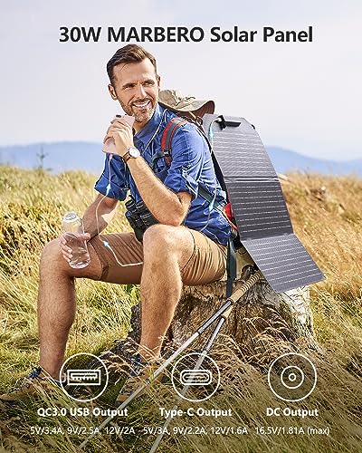 MARBERO Portable Power Station with 30W Portable Solar Panel 88Wh Camping Lithium Battery Solar Generator Fast Charging with AC Outlet 120W Peak Power Bank for Home Backup Outdoor