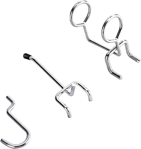 AA Products Inc. Surtido de ganchos para tablero de clavijas con pequeños ganchos curvos, soportes de herramientas de doble anillo y gancho doble