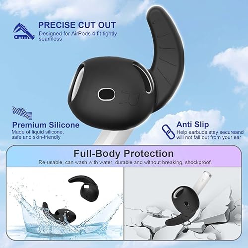 Miniatura 4 de 5 pares de fundas para AirPods 4 ganchos para las orejas, funda deportiva antideslizante para AirPod 4 almohadillas de silicona suave para AirPod 4