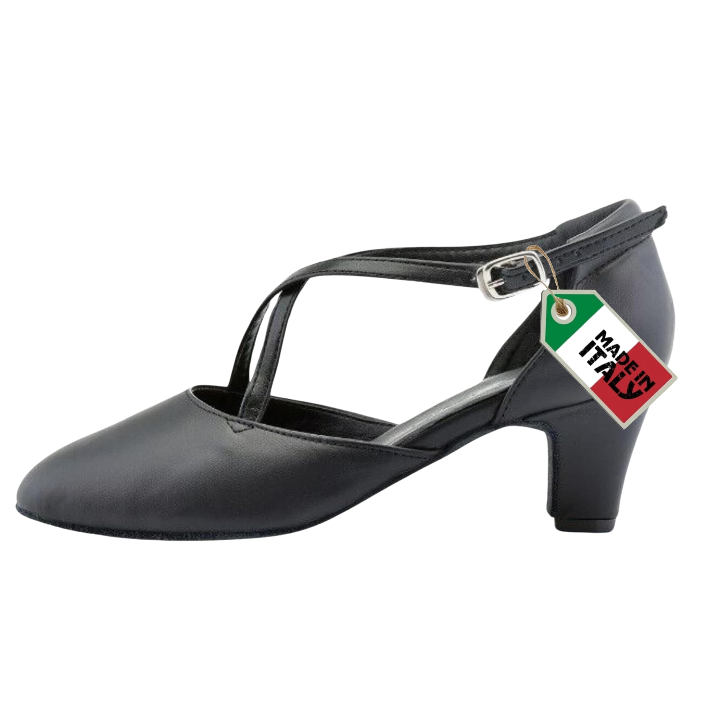 Scarpe da Ballo Donna Incrociato Cuccarini Vera Pelle Chiuse Tacco 5 Allenamento Sala Danza Liscio Studio Broadway - Made in Italy