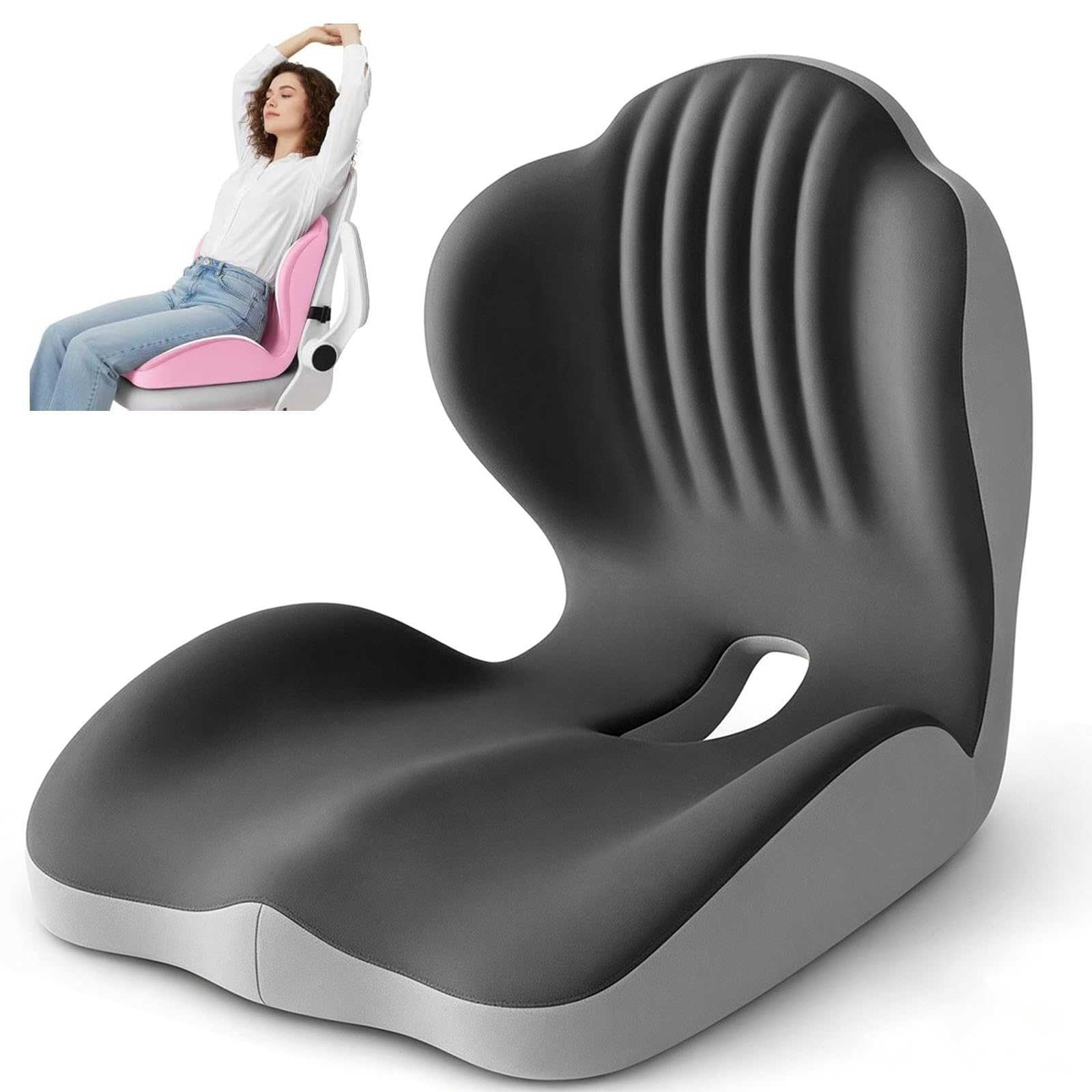 Sohodoo Ergonomic Lumbar & Seat Support Cushion, Memory Foam Seat Cushion with Lumbar Support Pillow,Memory Foam Coccyx Cushion for Tailbone Pain, Back Pain, Sciatica and Hemorrhoid Relief