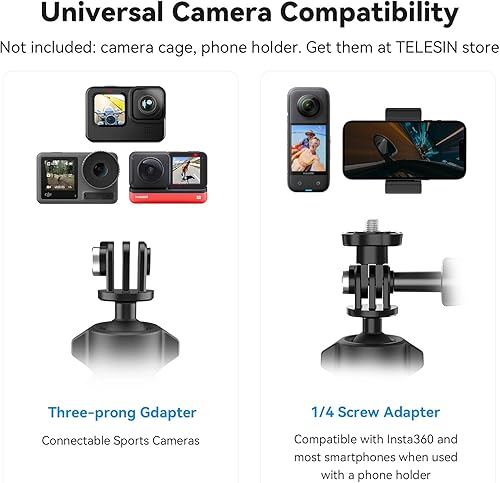 Miniatura 6 de Adaptom Soporte de bicicleta para motocicleta, soporte de abrazadera para manillar, accesorios de montaje para GoPro Insta360 DJI Action Phones