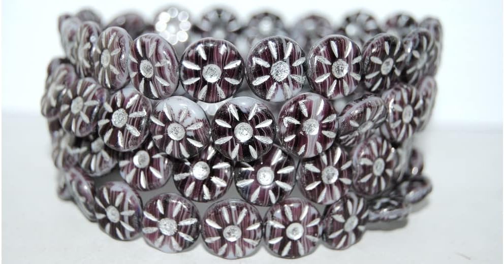 80 pcs Flower Pressed Glass Beads, (25000 54202), Glass, Czech Republic, Size 12 mm (0.47 in)