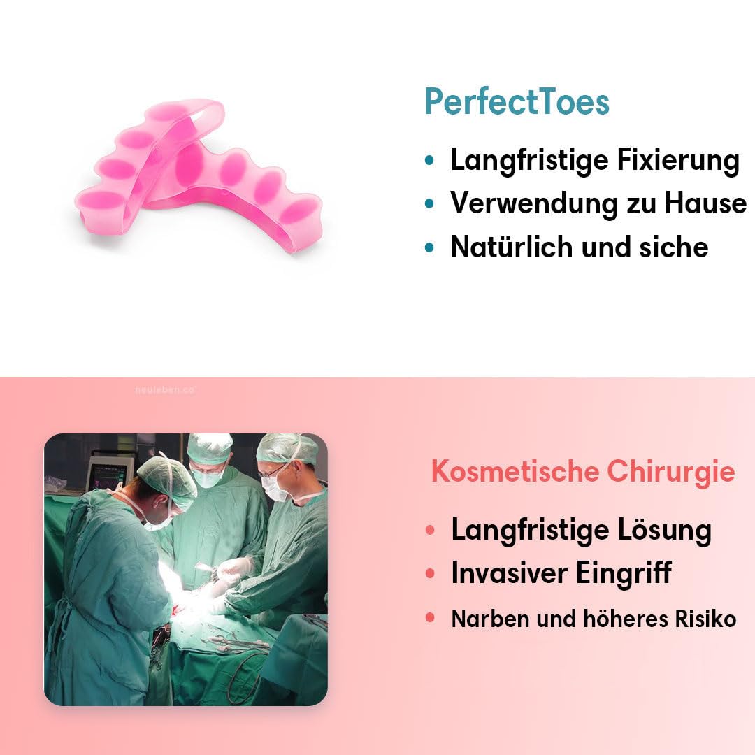neuleben PerfectToes - Natürlicher Zehentrenner Silikon Zehenspreizer – Flexibler Hallux Valgus Schutz, Zehentrenner zur Korrektur, Fußpflege für Damen und Herren 2 Sätze