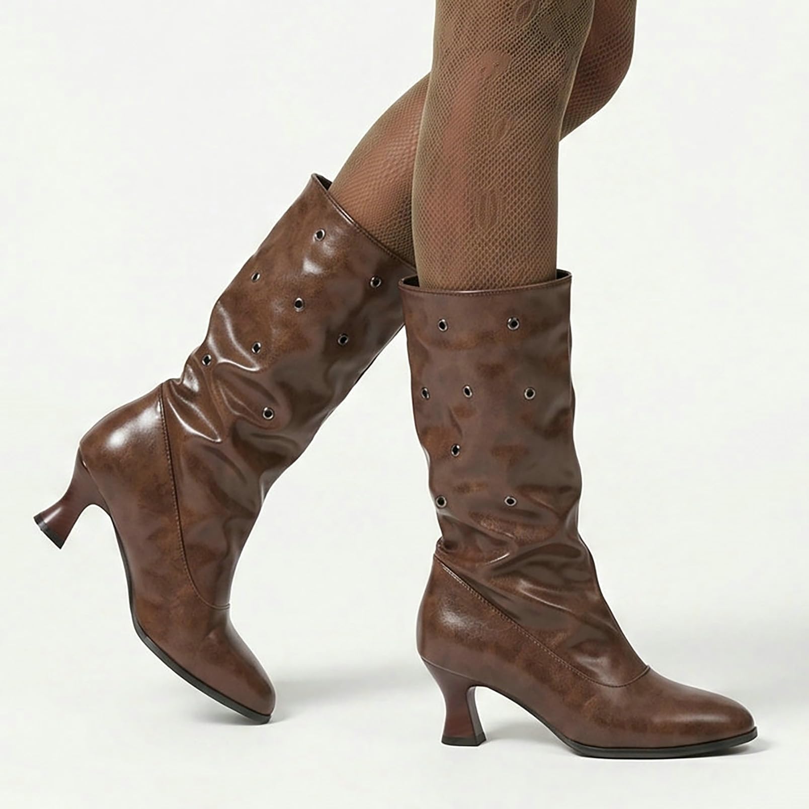 Generico Stivaletti Donna con Tacco Largo Chiusura Laterale Scarpe Casual Eleganti