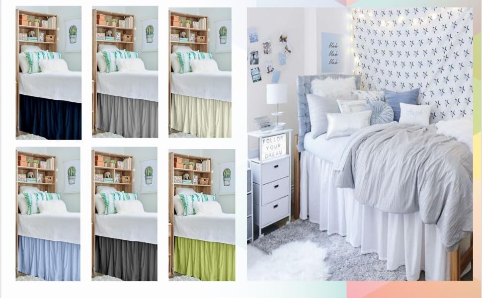 Miniatura 4 de Falda de cama de tamaño individual XL para habitación universitaria  Falda de cama de dormitorio individual XL de 30 pulgadas  Falda de cama para