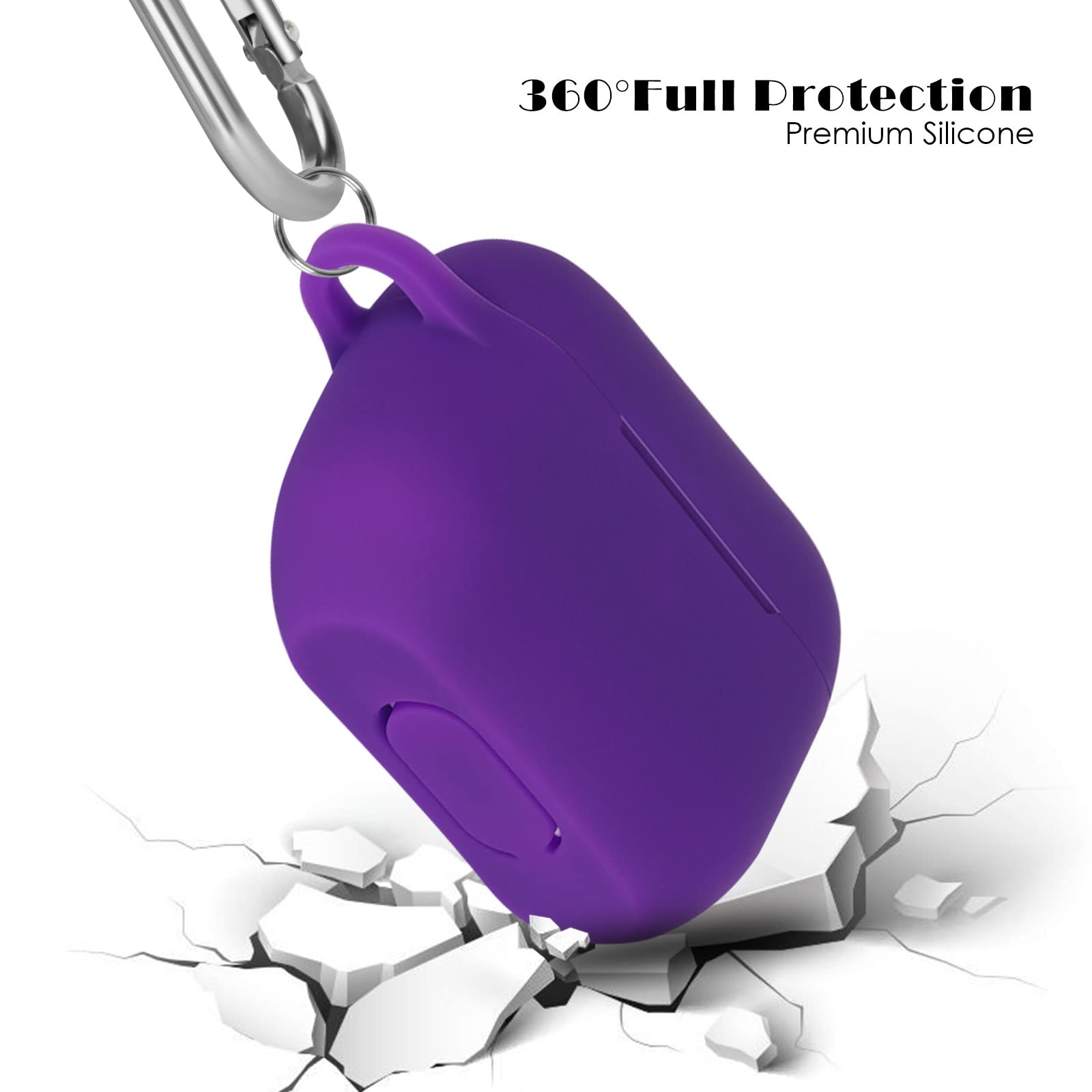 Case Cover Compatible with Airpods Pro, Soft Silicone Skin Case Cover Shock-Absorbing Protective Case for Airpods Pro 2019 with Carabiner, Front LED Visible, Purple — view 4