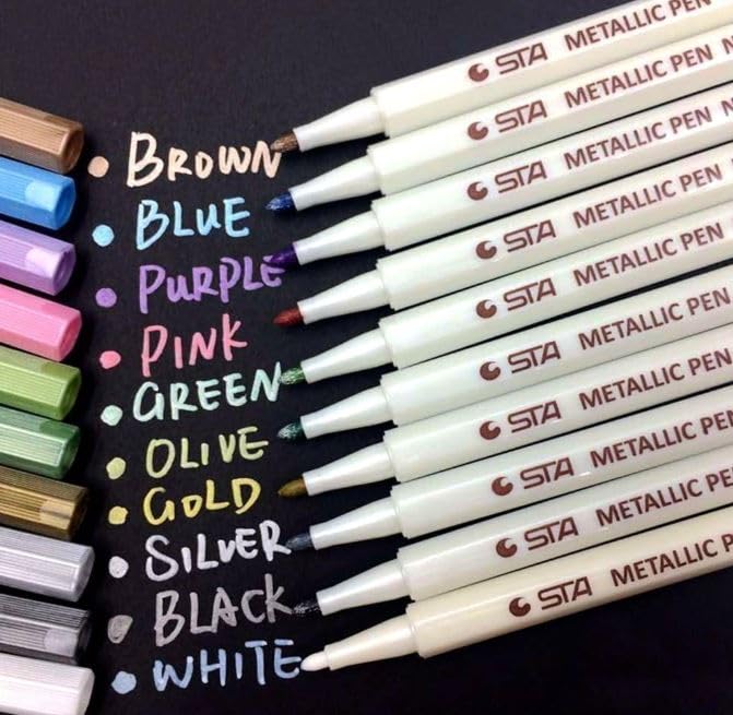Bismillah and Read – 10 Metallic Marker Stifte mit leuchtende Farben, 1-2 mm Schreibdicke