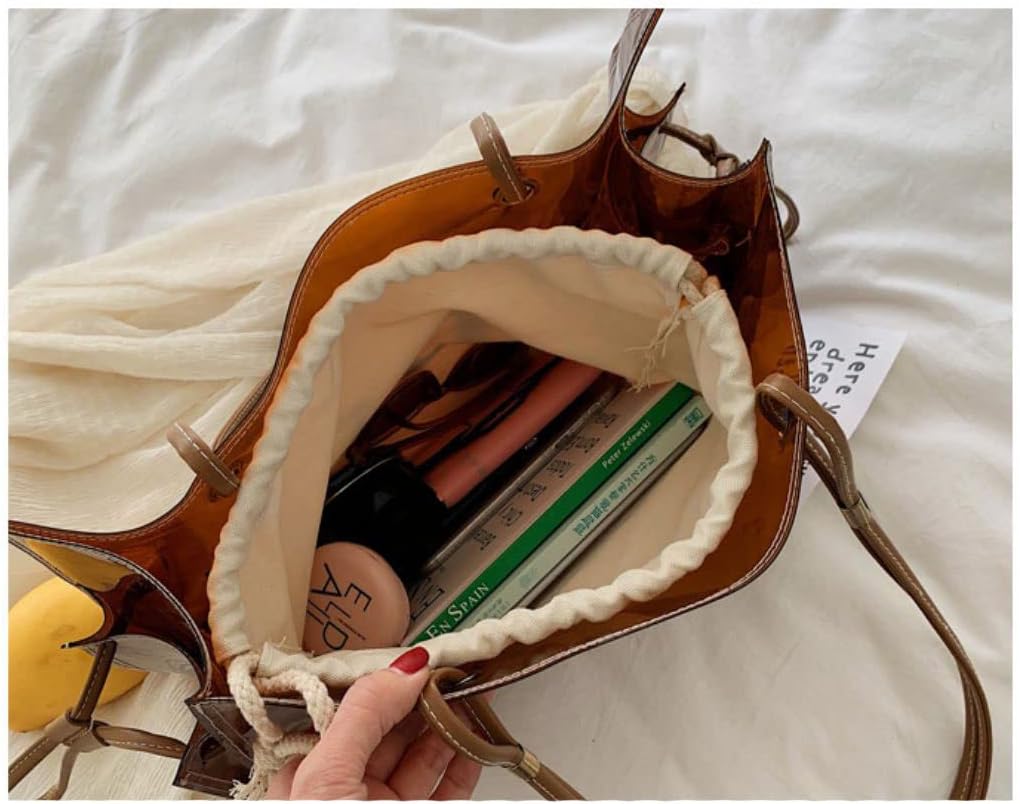 Ulalaza Large Candy Polka Color Clear Shoulder Bag 2 IN 1 Beach Totes Transparent Handbags With Interior Pocket For Women