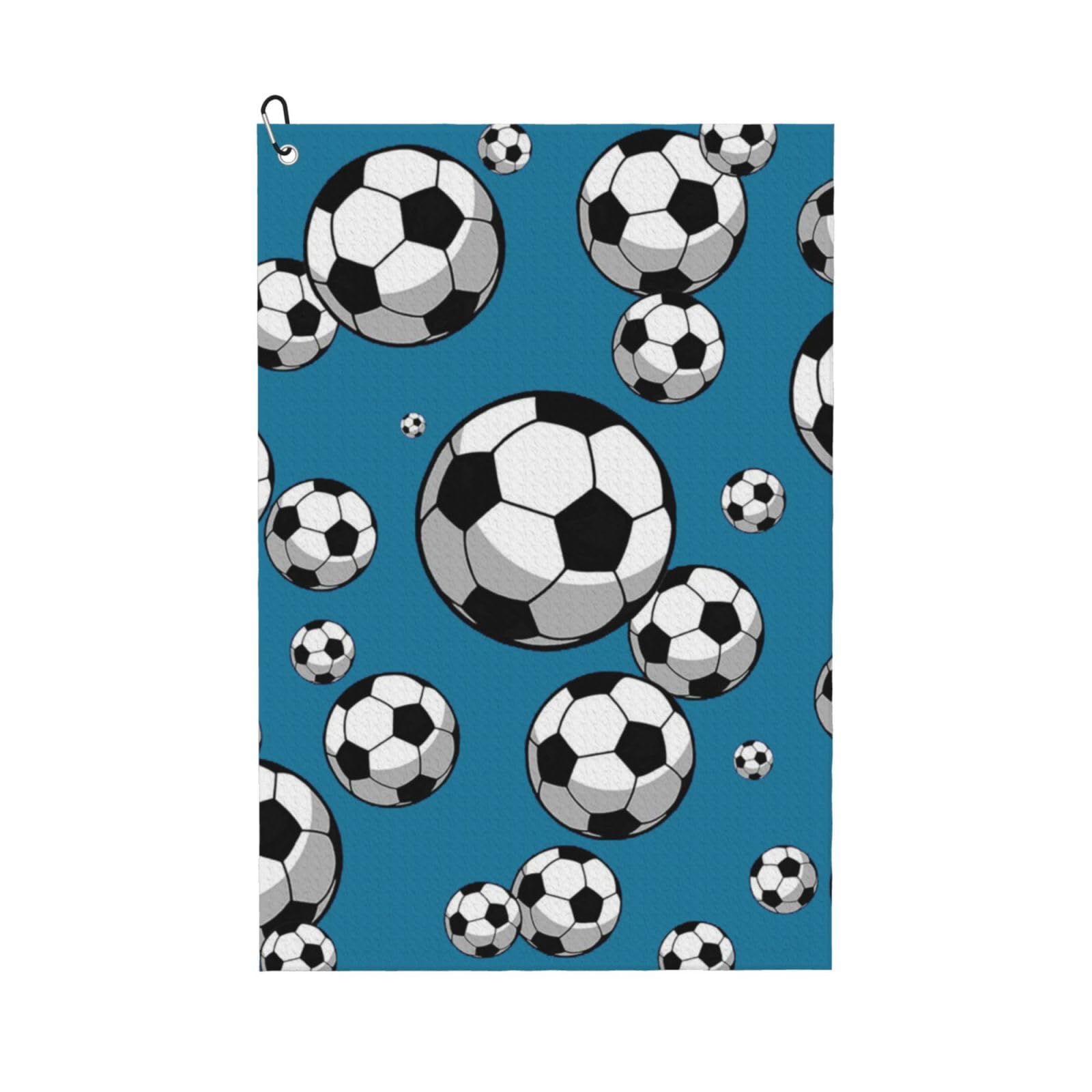 Hnnkloy Soccer Football, 16x24 in Portable Waffle Golf Towels with Carabiner Clip for Golf Bag