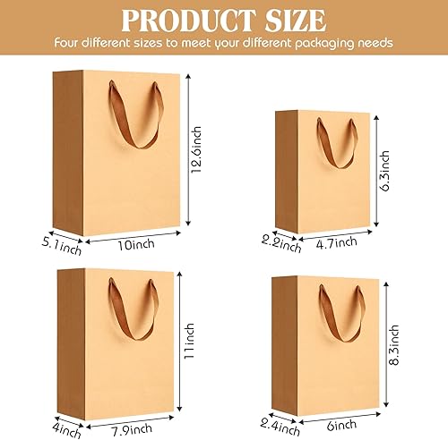Miniatura 8 de PerKoop Paquete de 40 bolsas de papel kraft marrón con mango de estraza de 4 tamaños, bolsas de papel kraft con asas de tela, bolsas de envoltura de
