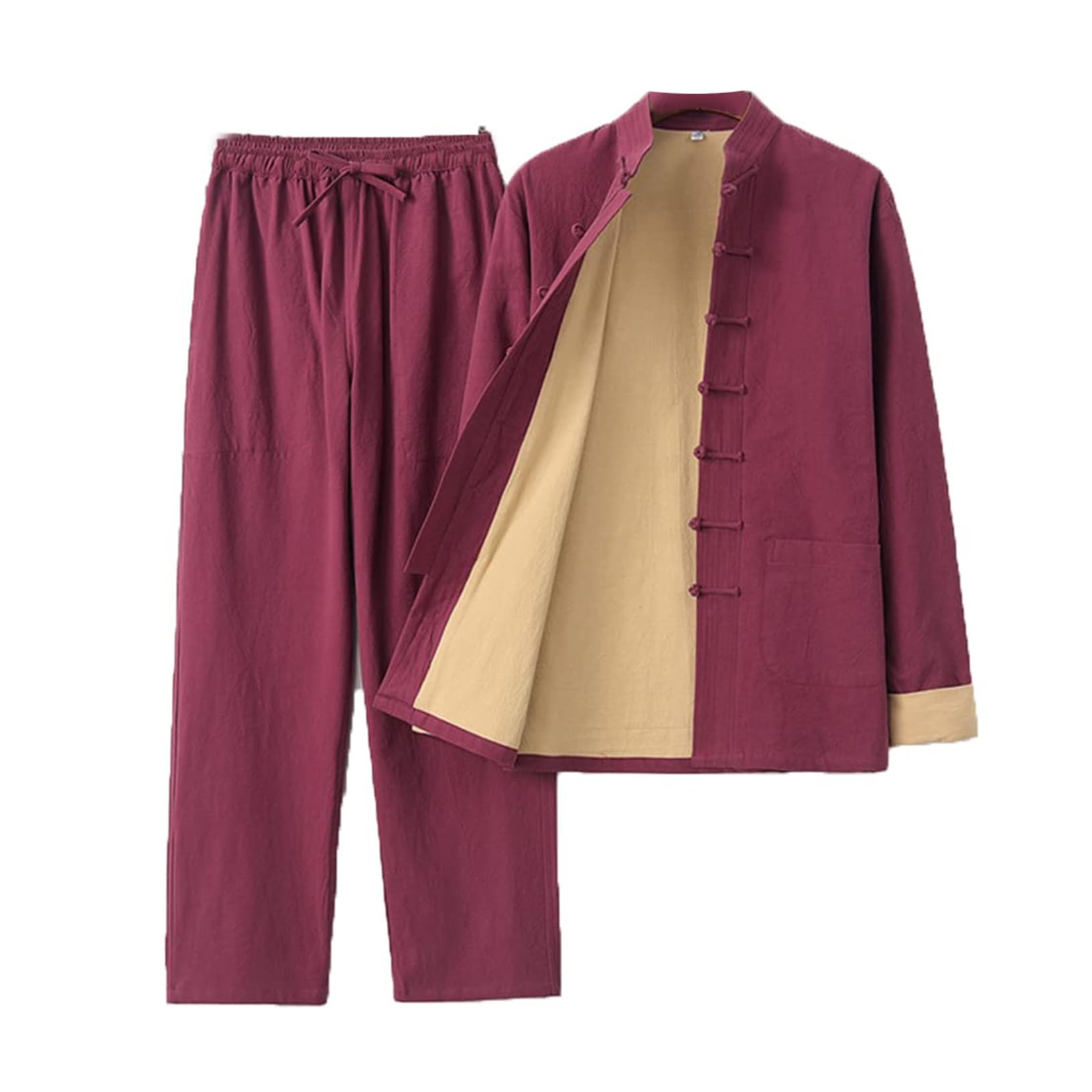 Chinesische traditionelle Tanganzug Männer Kung fu praktizieren uniform schwarze leinen hemdhosen tai chi outfits set set red-L