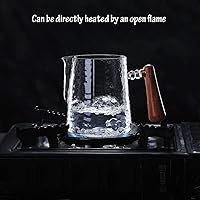 Vista 6 de Jarra de crema de vidrio martillado a mano engrosada con mango de madera, taza de espuma de leche de café de 17 onzas/16.9 fl oz, escala de medición