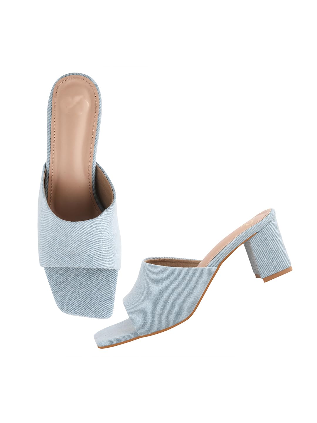 Style Fancy Trending Denim Slip-on Block Heels Chunky Heel Sandals for Women & Girls