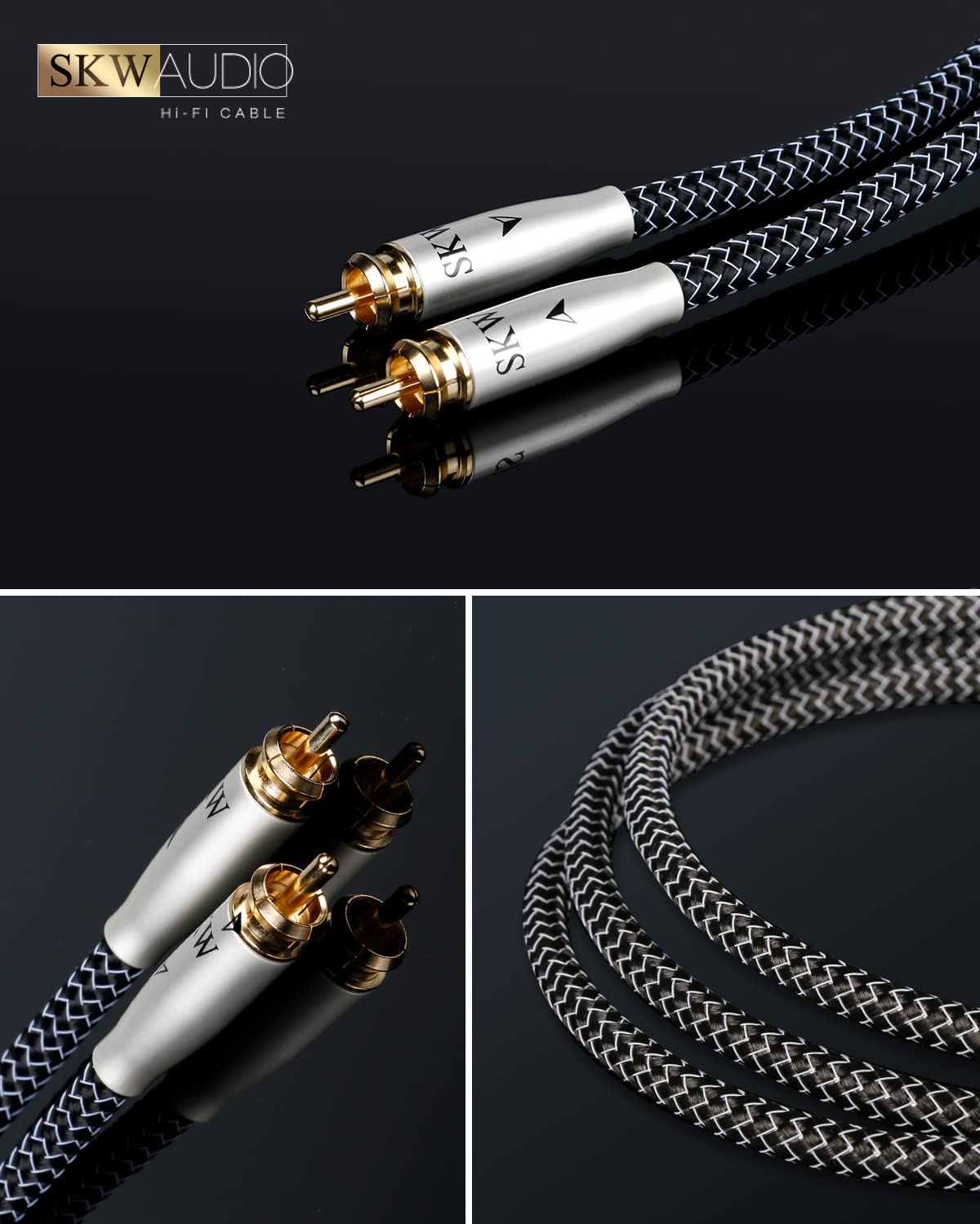 SKW High-end Cable Cinch RCA Coaxial Digital, Conductor Interior de Cobre/Plata Cable de Audio RCA S/PDIF Cable Coaxial para Subwoofer, CD, altavoz, receptor AV, amplificador - 1.5M