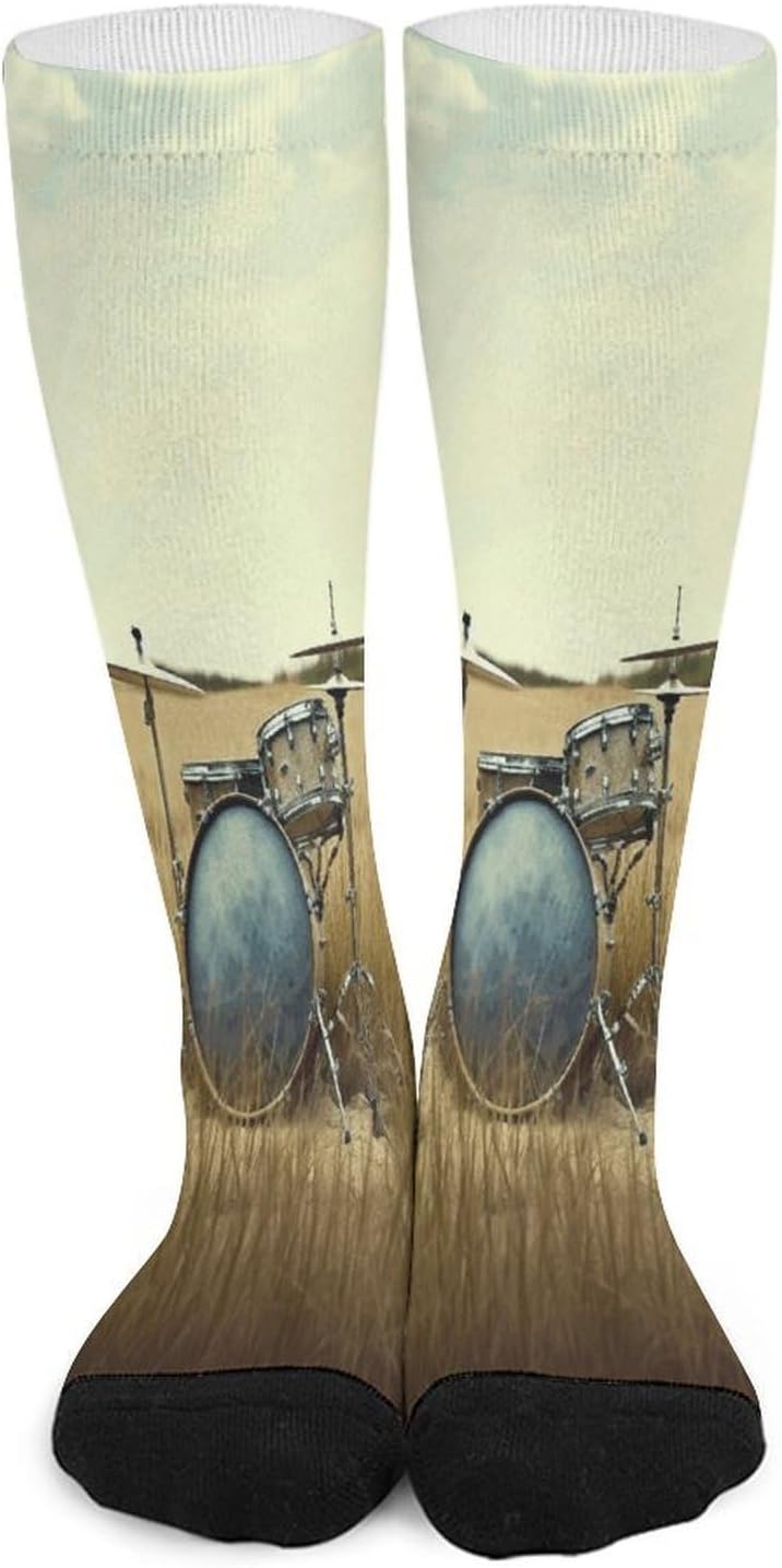 Music Drum in Field Compression Sock Circulation Support Socks Lightweight Knee High Tube Sock Over-The-Calf Sock for Adult