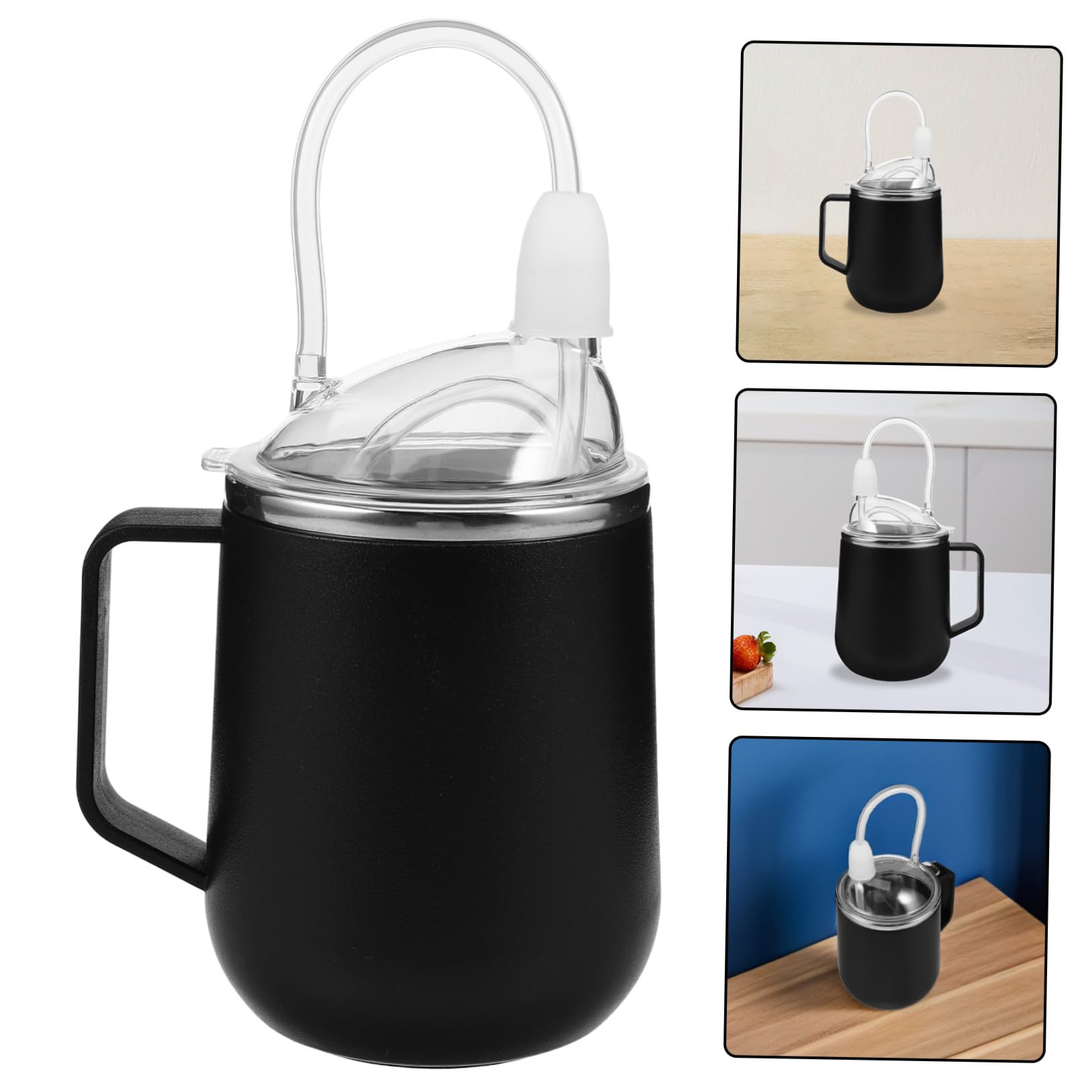 Auslaufsicherer Edelstahl Pflege-trinkbecher mit Strohhalm für Senioren Ergonomischer Griff Stabiler Lidded Cup für Betroffene Patienten und Flüssigkostversorgung