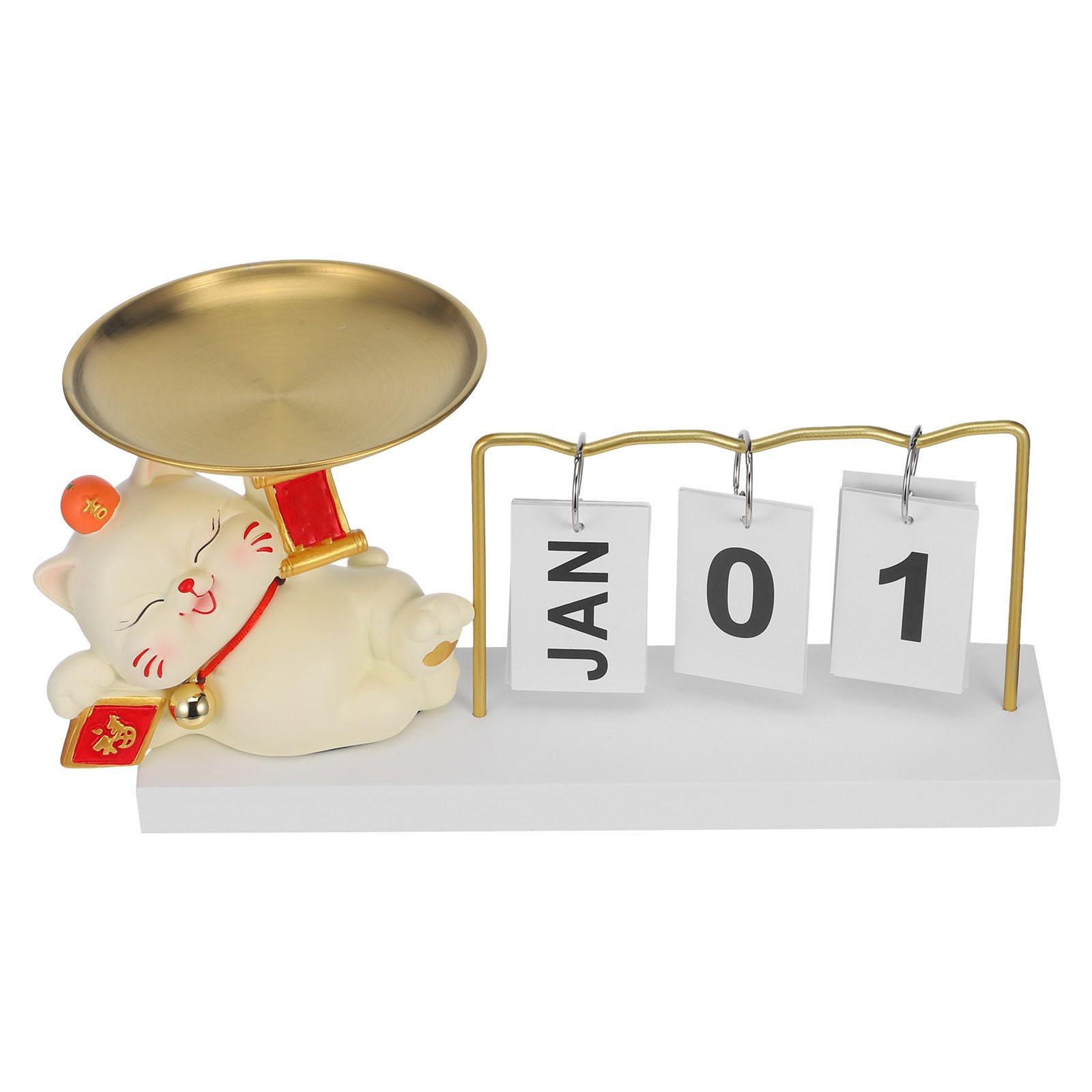 Vassoio Decorativo Porta Gioielli a Forma di Gatto con Calendario