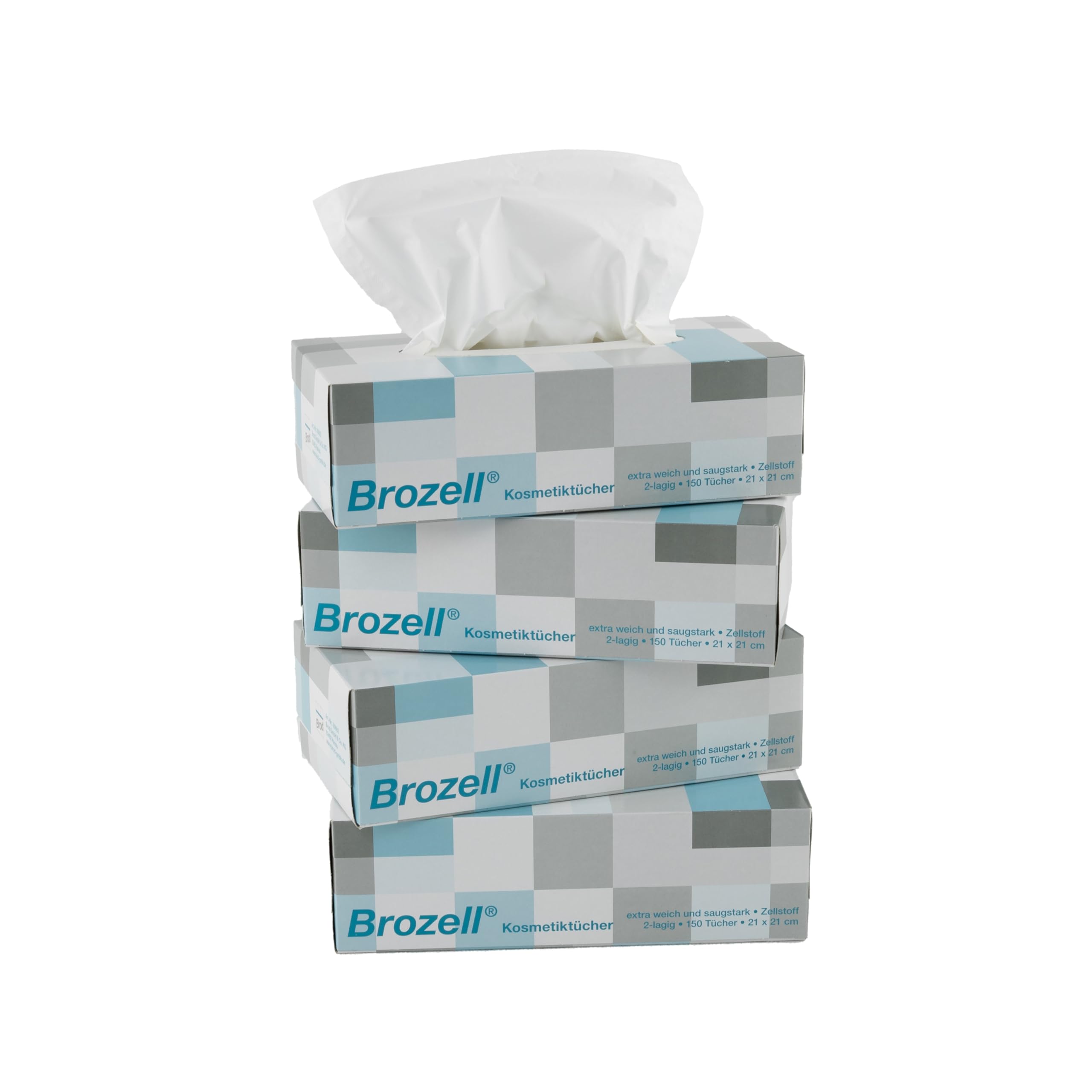Kosmetiktücher hochweiß 2-lagig, 25 Dekorboxen a 150 Tücher = 3750 Tücher | Brozell® Soft-Tissues aus 100 % Zellstoff, weich, parfümfrei, hochweiß, ideal für Hotel, Praxis, Labor, Wellness und Studio
