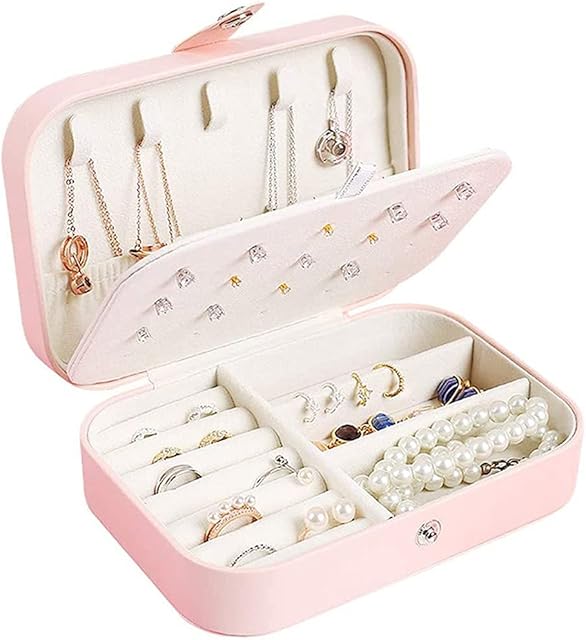 Jewellery Box Small Travel Jewellery Organiser Faux PU Leather Box Organize Storage Case for Rings,Earring,Necklaces Jewelry Organiser Gift for Girlfriend,Her,Girl,Wife,Mother,Women Easy to Carry Pink