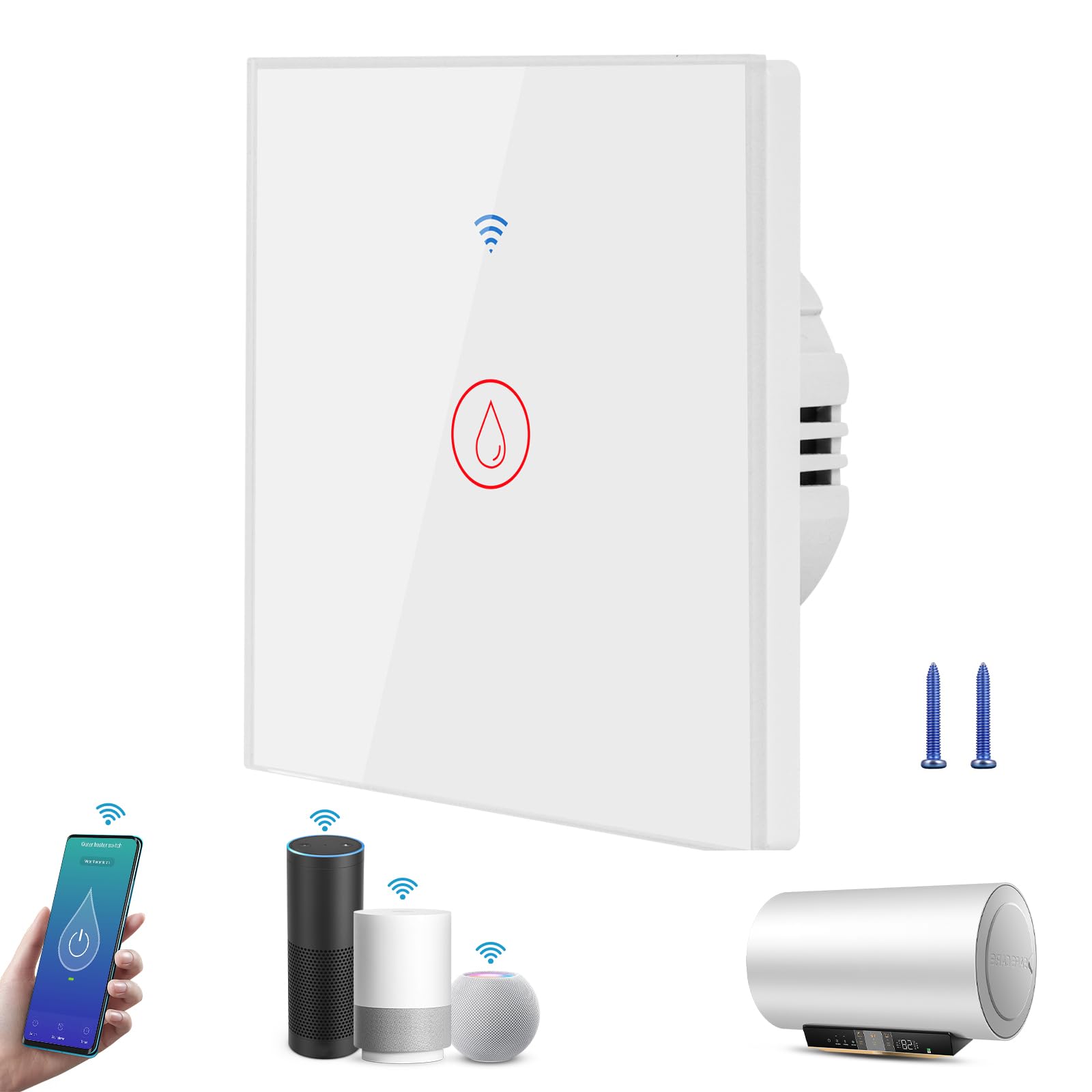 AXFEE Interruptor de Luz Táctil Inteligente WIFI 1 Gang 1 Via, Interruptor Táctil de Pared con Panel de Cristal Compatible con Alexa/Google Assistant, Blanco (Solo soporta 2.4GHz WiFi)