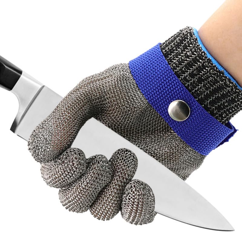 Yosoo Health Gear Cut Resistant Gloves, Stainless Steel Mesh Metal Glove and White Nylon Glove, for Clothing Cutting, Kitchen Cooking, Butcher Meat Cutting, Chainsaw Work (M)
